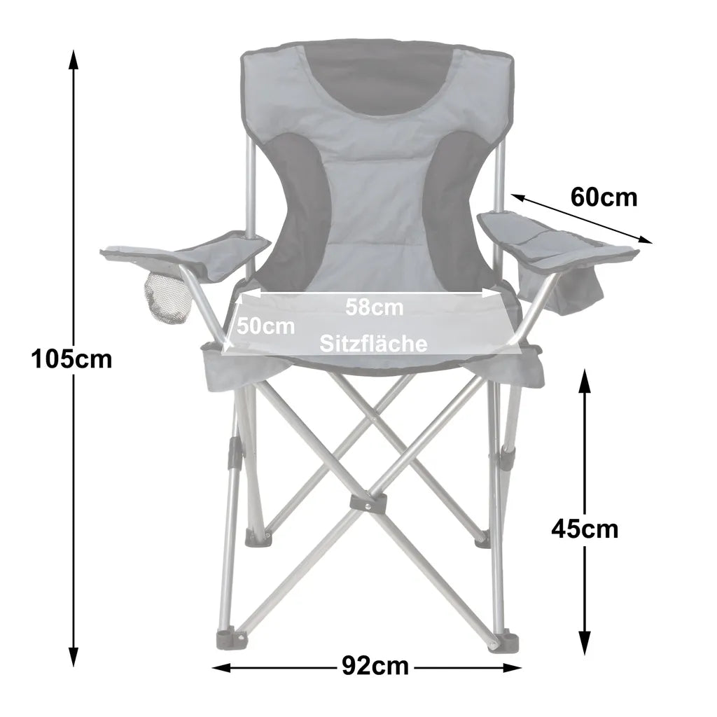 HanSe Campingstuhl Klappstuhl Faltstuhl Anglerstuhl Mit Kühltasche Und Flaschenhalter In Grau/Schwarz