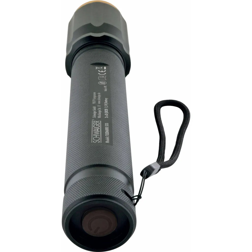 Schwaiger TLED600S LED Taschenlampe Mit Zoom Funktion Mit 3x Batterie Ersatz Schwarz