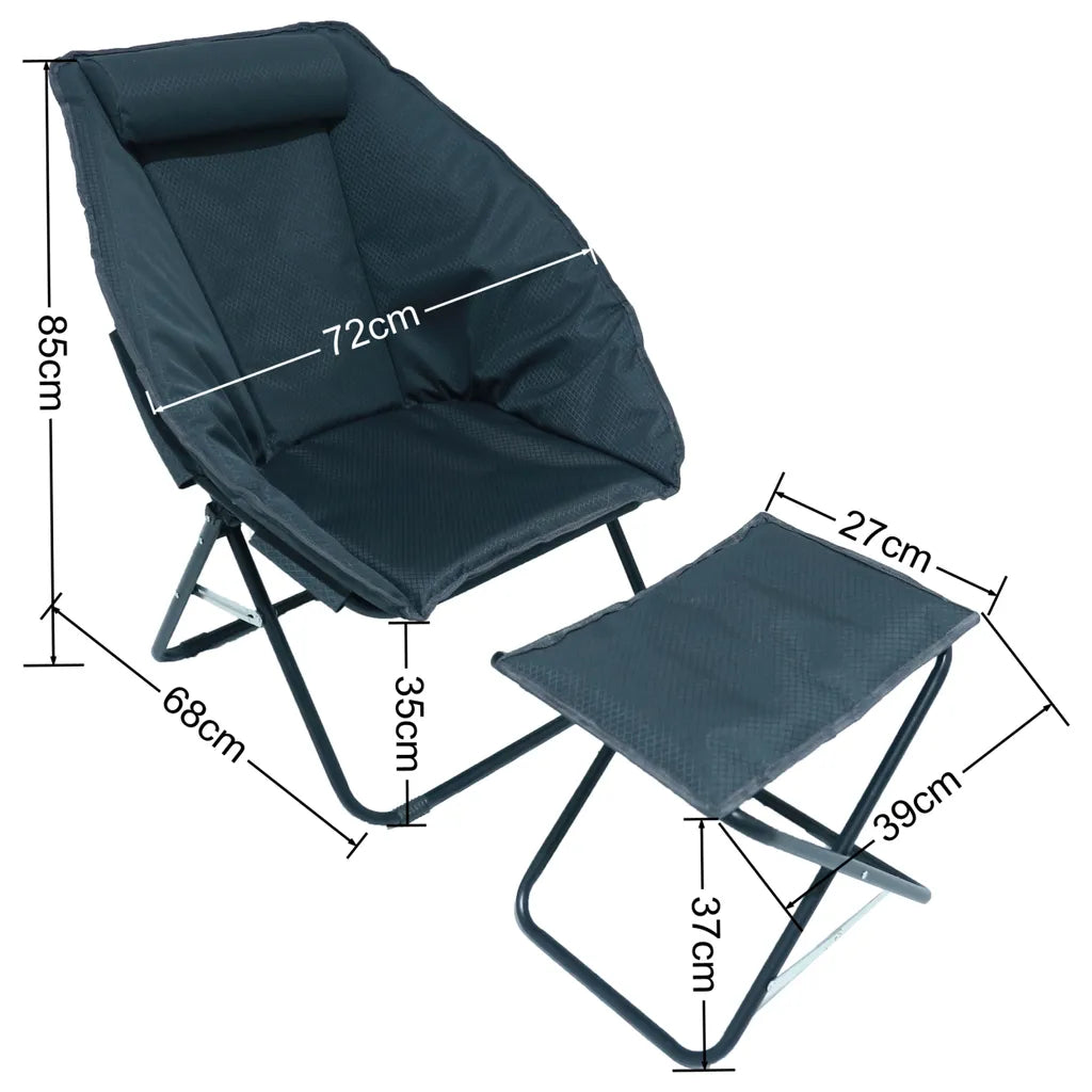 Campingstuhl Faltbar Mit Hocker Gepolstert Kopfkissen Rip Stop Polyester