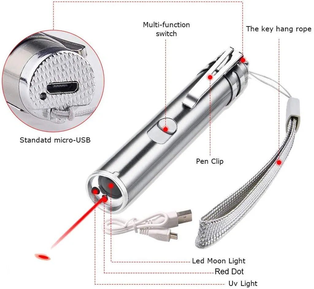 Laserpointer Für Katzen USB Wiederaufladbar, Cat Dog Interactive Lazer Toy, Heimtier-Übungs-Chaser-Tool, 3-Modus,Taschenlampen