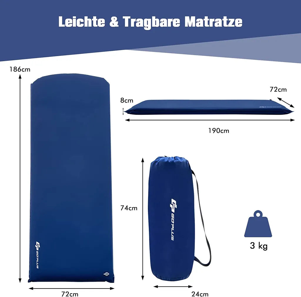 COSTWAY Isomatte Camping Selbstaufblasend, 8 Cm Dick, Schlafmatte Mit Eingebautem Kissen & Elastischer Schwamm Inkl. Tragetasche, Wasserdicht, Ultraleicht, Für Camping Reisen Wandern