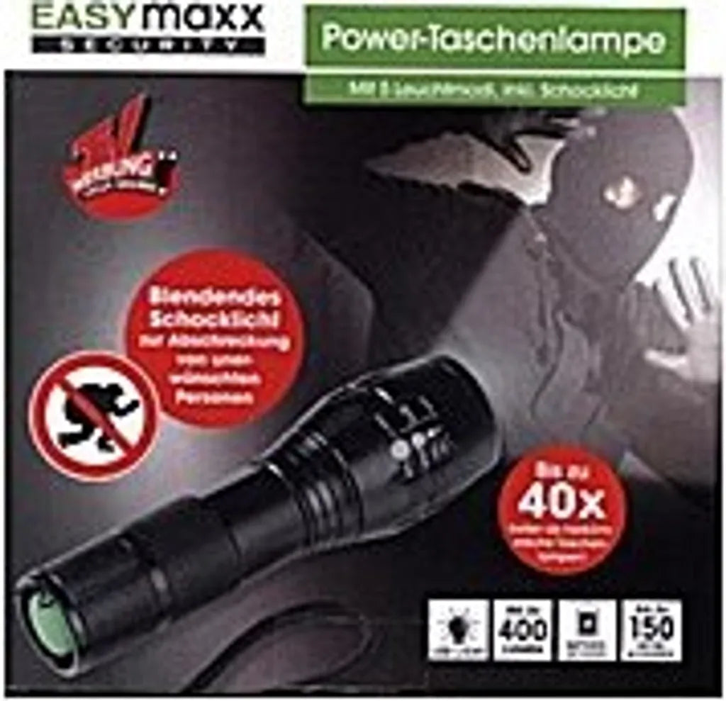 EASYmaxx LED Security Funktions Taschenlampe Sicherheit Bis 150m Metallgehäuse