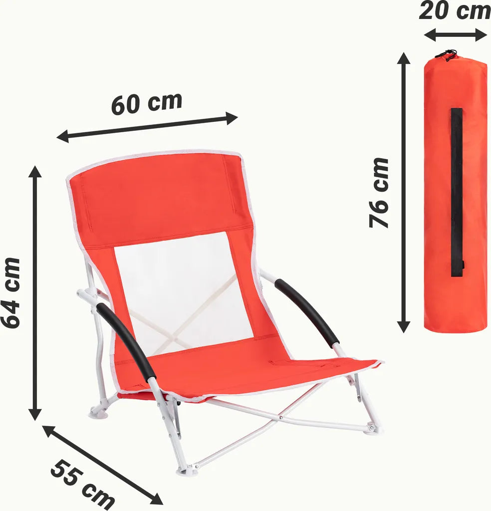 JEMIDI Strandstuhl Klappbar Mit Tragetasche - Klappstuhl Campingstuhl Beach Chair - Atmungsaktiv Leicht Faltbar - Stuhl Für Strand Camping Garten - Rot