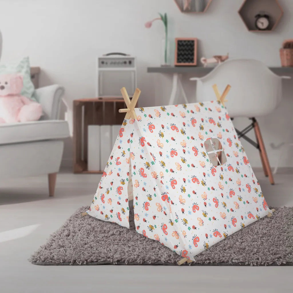 ECD Germany Spielzelt Für Kinder Mit 2 Türen Und Einem Fenster, 108x105x117 Cm, Weiß Mit Bunten, Aus Polyester, Drinnen/draußen, Inderzelt Babyzelt Zelt Spielhaus Spielzeug Geschenkidee