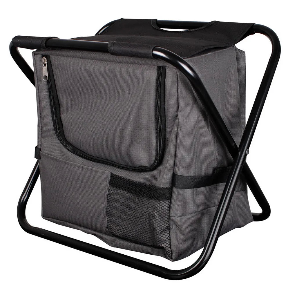 LEX MC2512 Falterbarer Anglersitz Campingstuhl Kühltasche Schwarz Anthrazit 29x42x36cm