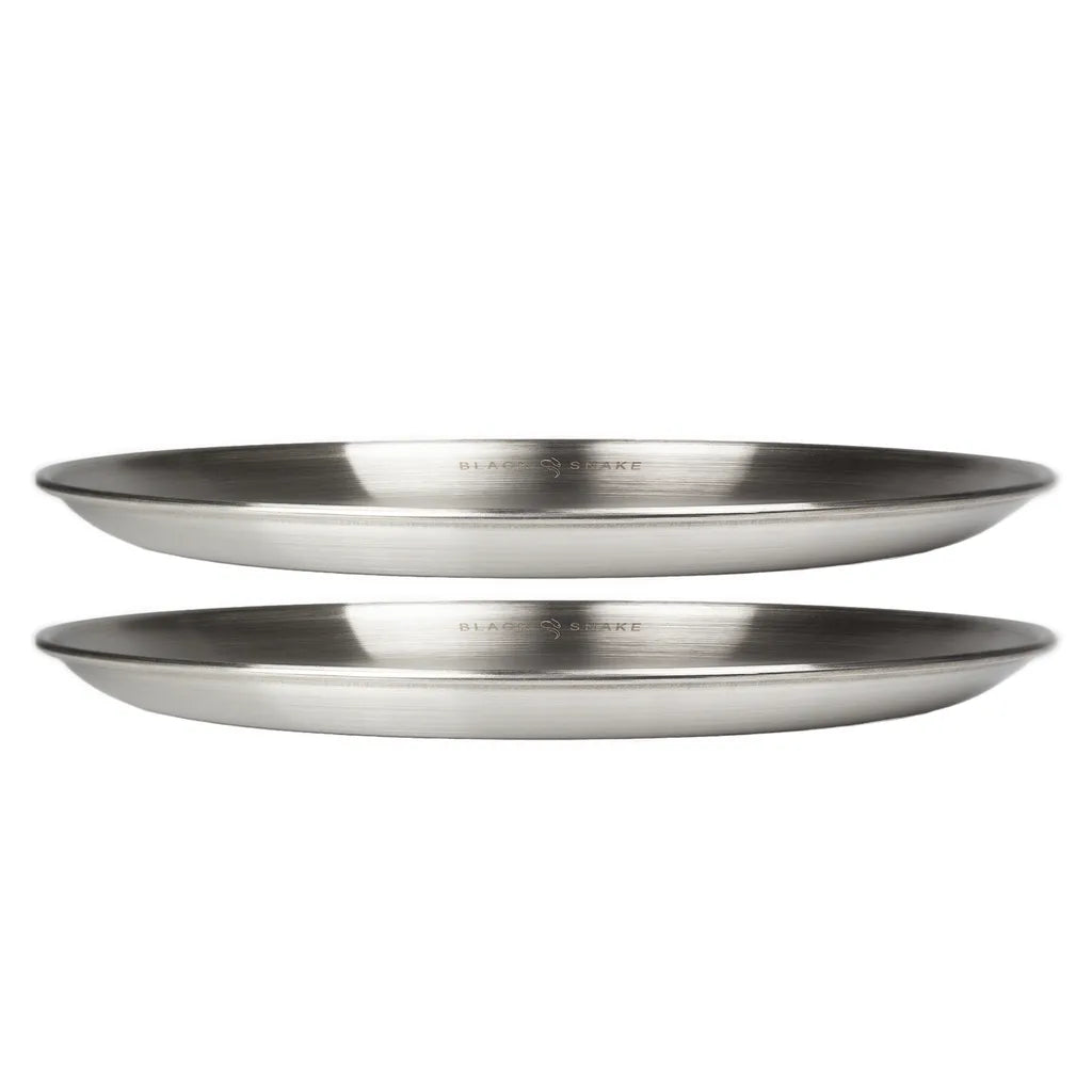 Black Snake® Flacher Camping Picknick Teller Set Aus Edelstahl - 2er Set - Silber