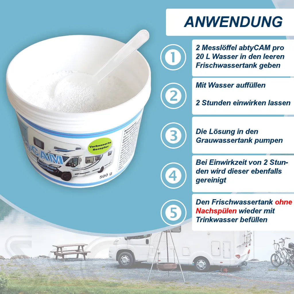 Frischwassertankreiniger AbtyCAM 500g Tankreiniger Für Wohnmobil Wohnwagen Boot