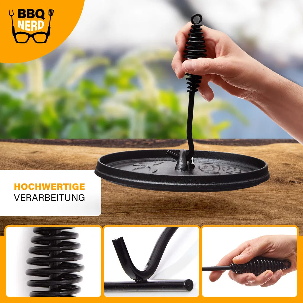 BBQ-Nerd© Deckelheber Für Dutch Oven - Feuertopf Zubehör - 22cm Langer Haken Aus Pulverbeschichtetem Stahl Zum Heben & Tragen Heißer Deckel Und Töpfe