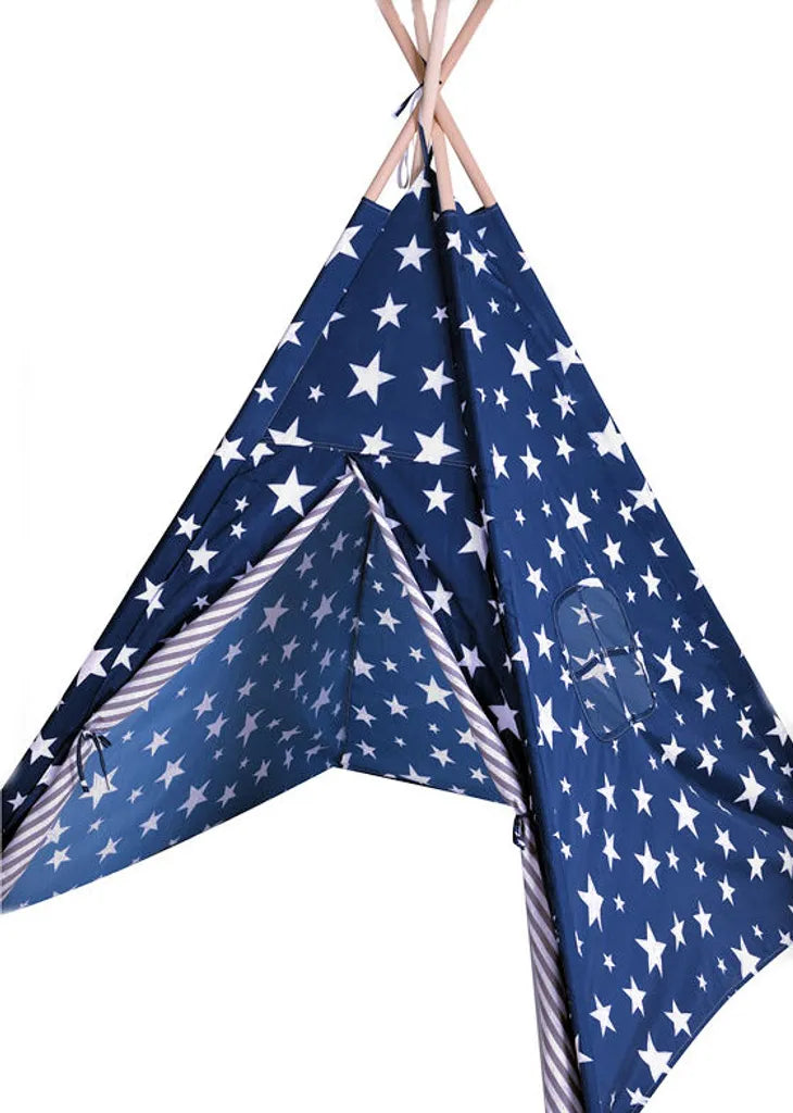 Kinder Spielzelt 160 Cm - Tipi Deko Zelt - Farbe: BLAU Mit Sternen
