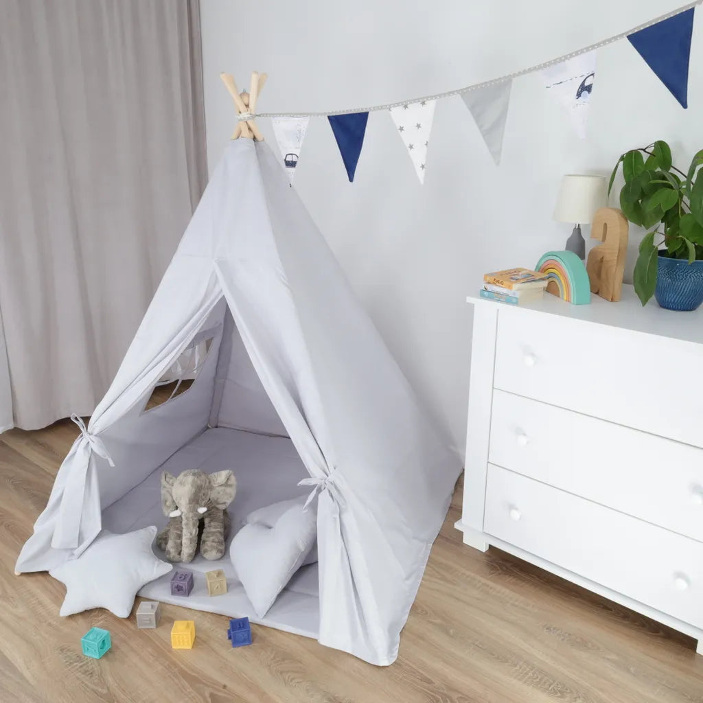  Stan Tipi Pre Deti Stan Na Hranie Detský Stan Tippi Detská Izba Teepee Vigvamový Stan Vonkajší Vnútorný šedý Set S Hracou Podložkou A 3 Vankúšikmi