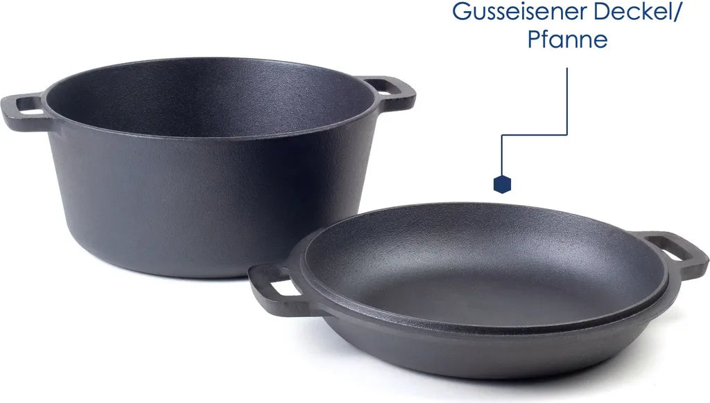  Hanseküche Gusseisen Topf – Bereits Eingebrannter Topf Zum Brot Backen Mit Ø 26 Cm – Hochwertiges 2in1 Set