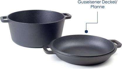  Hanseküche Gusseisen Topf – Bereits Eingebrannter Topf Zum Brot Backen Mit Ø 26 Cm – Hochwertiges 2in1 Set