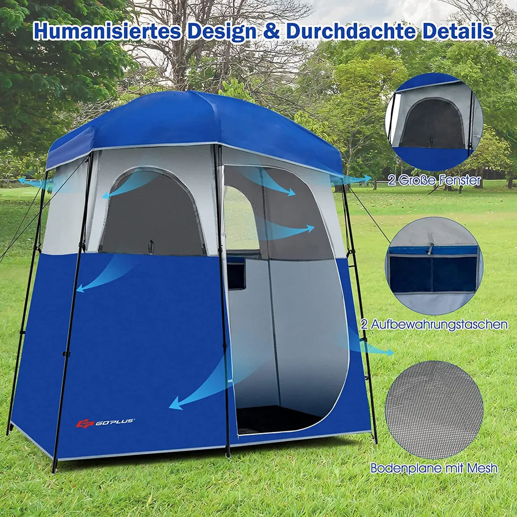  COSTWAY Duschzelt 2 Räume Umkleidezelt Toilettenzelt Mit Tragetasche, Beistellzelt Stehzelt Campingzelt Strand Für 2 Personen 210x106x222cm
