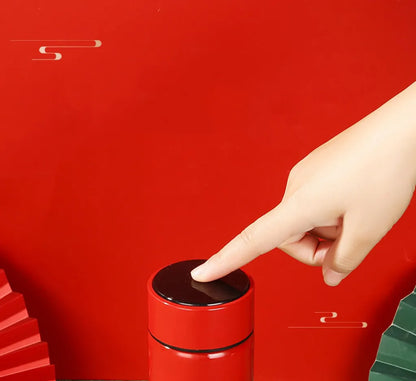  Fine Asianliving Insulated Water Bottle Stainless Steel 500ml Smart LED Temperature Touch Screen Red Cranes
