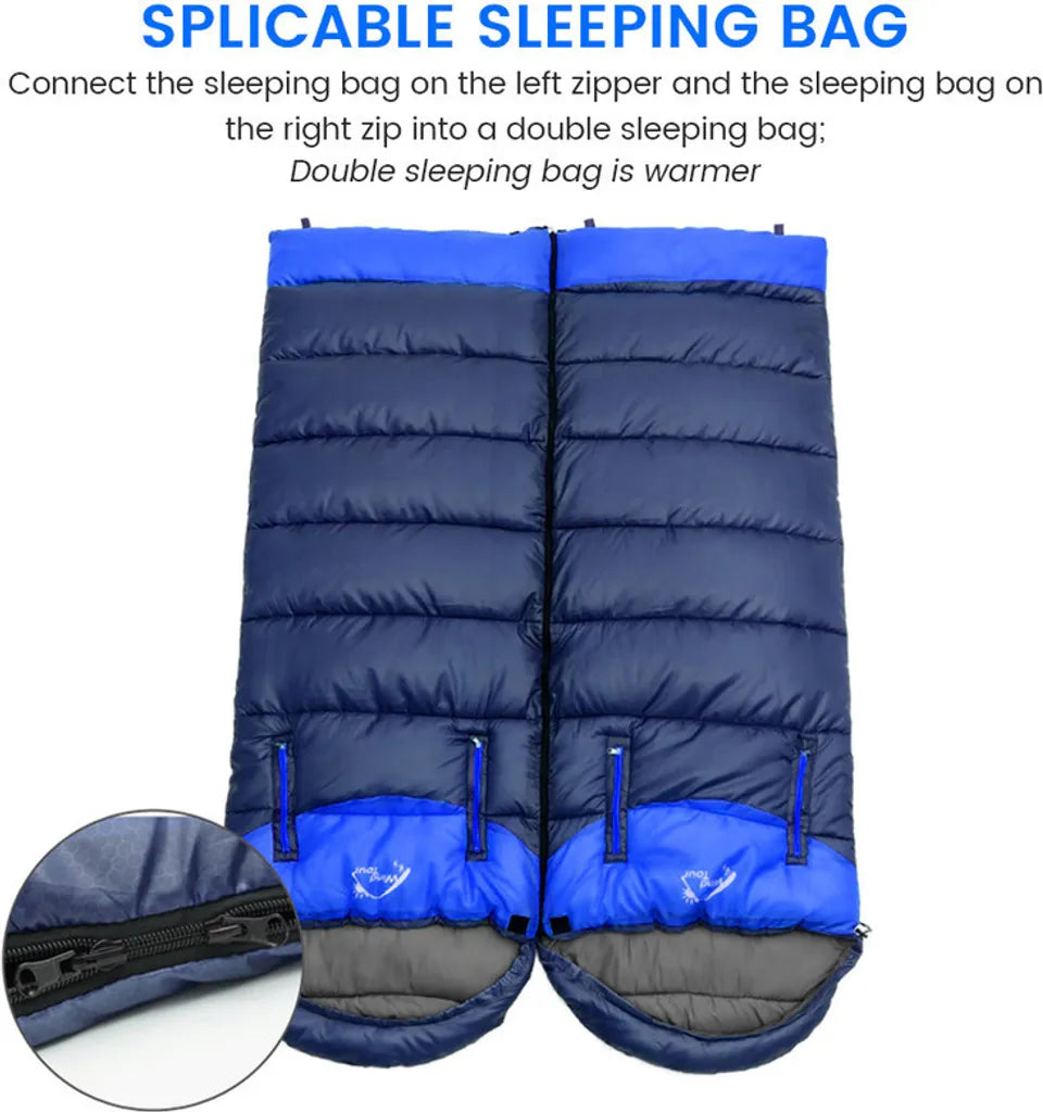  Links Schlafsäcke - Zum Zusammenzippen, Um Einen Riesigen Doppelschlafsack Zu Bilden - Camping, Wandern, Outdoor Blau