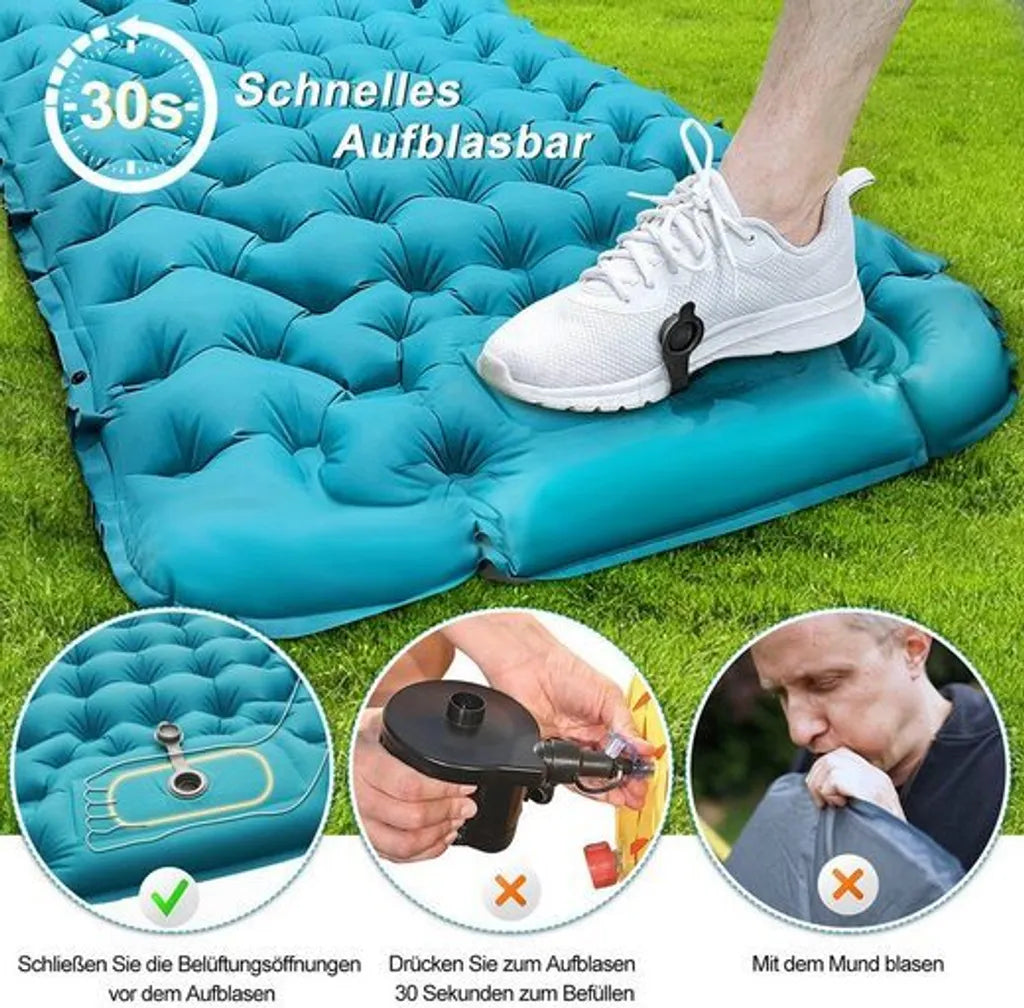  Isomatte Camping Aufblasbar, 9cm Dicke Isomatten Camping Ultraleicht Mit Kissen Isomatte Selbstaufblare Schlafmatte, Wasserdichte & Faltbare