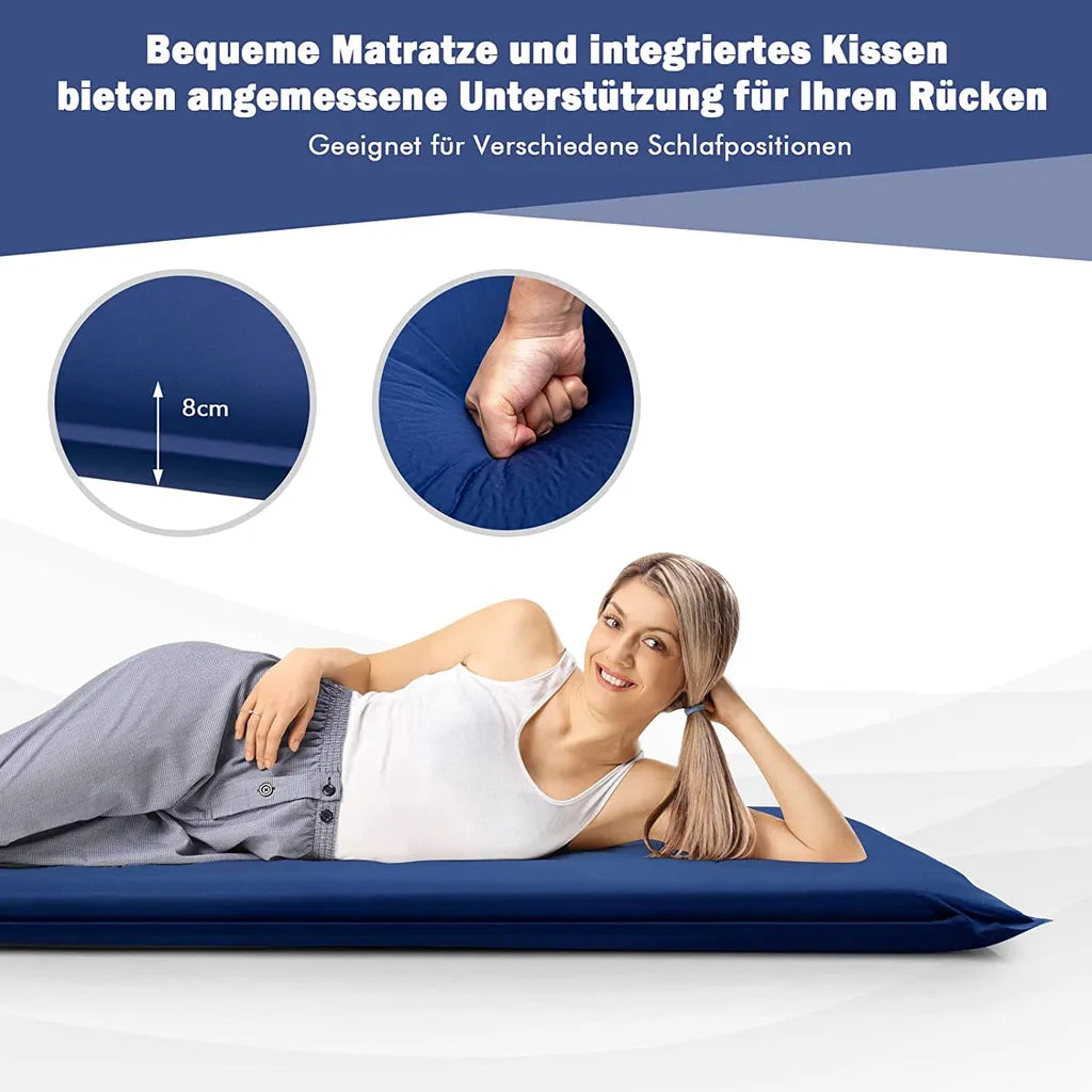  COSTWAY Isomatte Camping Selbstaufblasend, 8 Cm Dick, Schlafmatte Mit Eingebautem Kissen & Elastischer Schwamm Inkl. Tragetasche, Wasserdicht, Ultraleicht, Für Camping Reisen Wandern