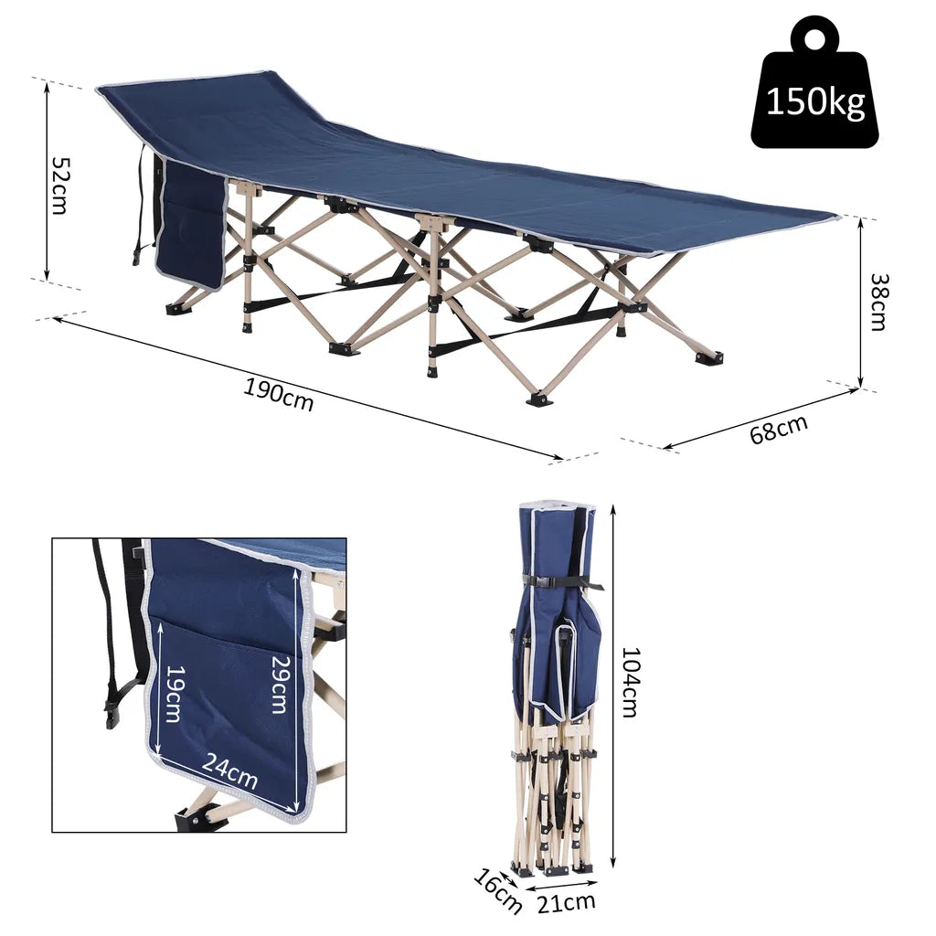  Outsunny Feldbett Mit Aufbewahrungstasche, Faltbares Campingbett, Campingliege, Inkl. Tragetasche, Stahl Oxford, Blau, 190 X 68 X 52 Cm