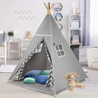  ONVAYA® Tipi Kinderzelt | Spielzelt Für Kinderzimmer & Garten | Tipi-Zelt Für Kinder | Mit Gemütlicher Bodenmatte | Indoor & Outdoor | Aus Holz & Baumwolle | Grau