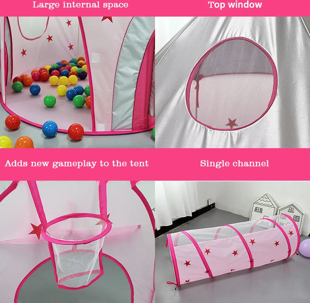  3-Teiliges Kinder Spielzelt Tunnel Spielplatz Pop-up Spielhaus Kinder Zelt Mit Krabbel Tunnel Und 1 Basketball-Korb