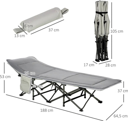  Outsunny Campingbett Klappbar Feldbett Klappbett Mit Kopfkissen Seitentasche Matratze Gästebett Bis 150 Kg Belastbar Reisen Outdoor Oxford Hellgrau 188 X 64,5 X 53 Cm