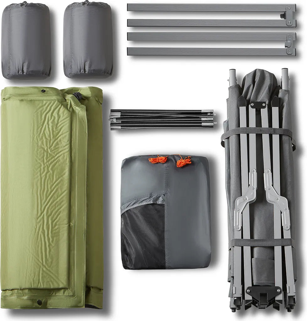  SoBuy OGS60-L-HG Feldbett Mit Zelt Feldbett 4in1-Zelt Mit Campingliege Schlafsack Wurfzelt Matratze Und Zubehör Zelt 2 Personen 2 Mann Zelt