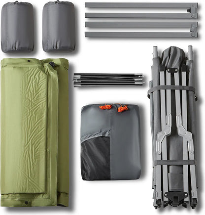  SoBuy OGS60-L-HG Feldbett Mit Zelt Feldbett 4in1-Zelt Mit Campingliege Schlafsack Wurfzelt Matratze Und Zubehör Zelt 2 Personen 2 Mann Zelt