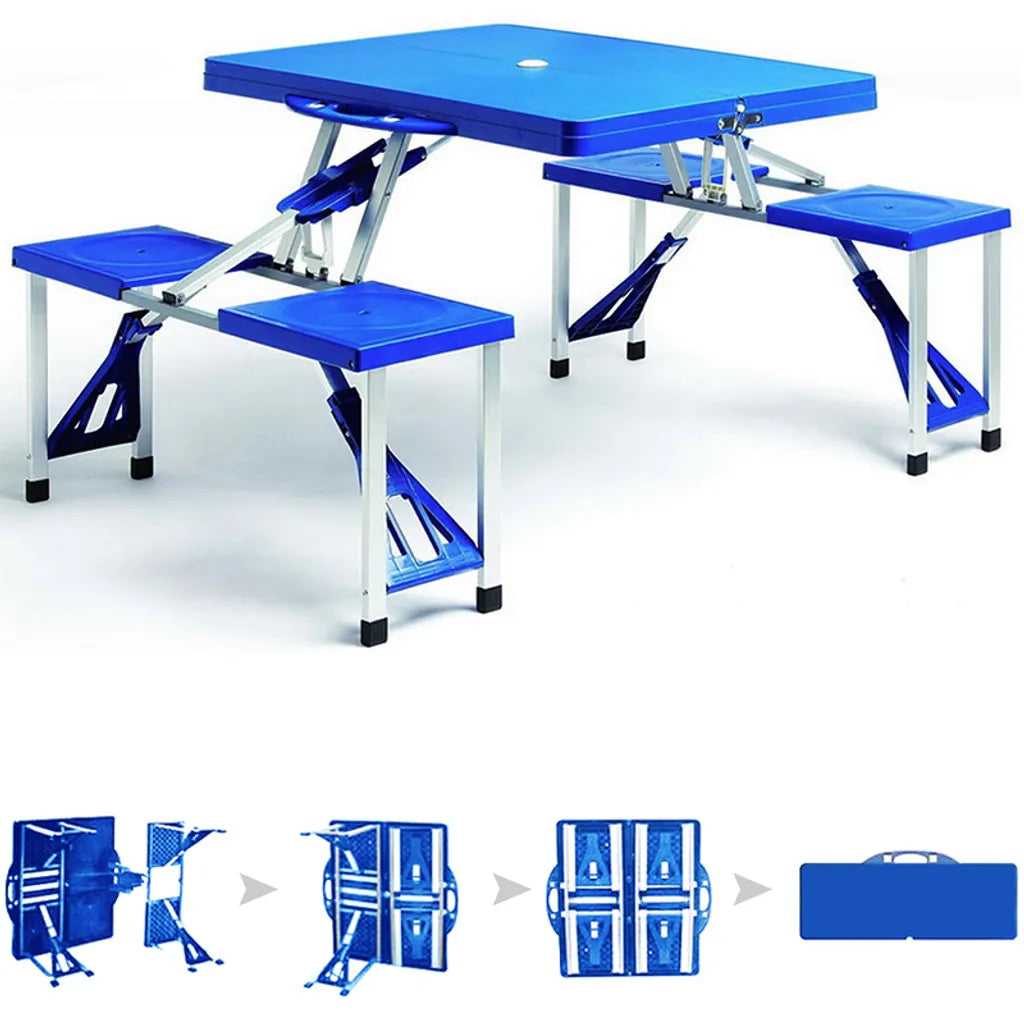  Deuba Alu Campingtisch Mit 4 Stühlen Klappbar Koffertisch Sonnenschirmhalter Tragegriff Campingmöbel Set