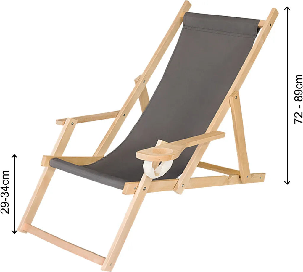  Holz-Liegestuhl Klappbar Klappliegestuhl Mit Armlehne Und Getränkehalter Strandstuhl Motiv Bedrucken Grau Dein Text [119]