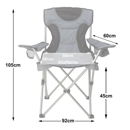  HanSe Campingstuhl Klappstuhl Faltstuhl Anglerstuhl Mit Kühltasche Und Flaschenhalter In Grau/Schwarz
