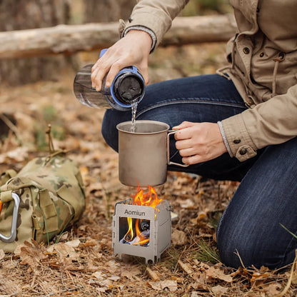  Tragbarer Campingkocher Aus Edelstahl, Leicht, Faltbar, Holzofen, Taschenofen, Outdoor-Camping, Kochen, Picknick, Rucksackkocher