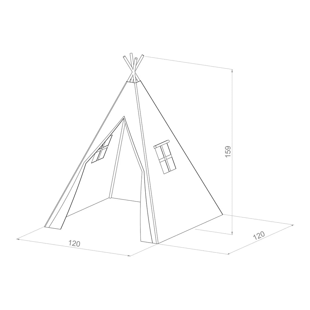  SUNNY Alba Tipizelt Für Kinder In Grau | Indienner / Tipi / Wigwam Zelt Mit Boden Für Kinderzimmer | Spielzelt Aus Baumwolle 120x120 Cm