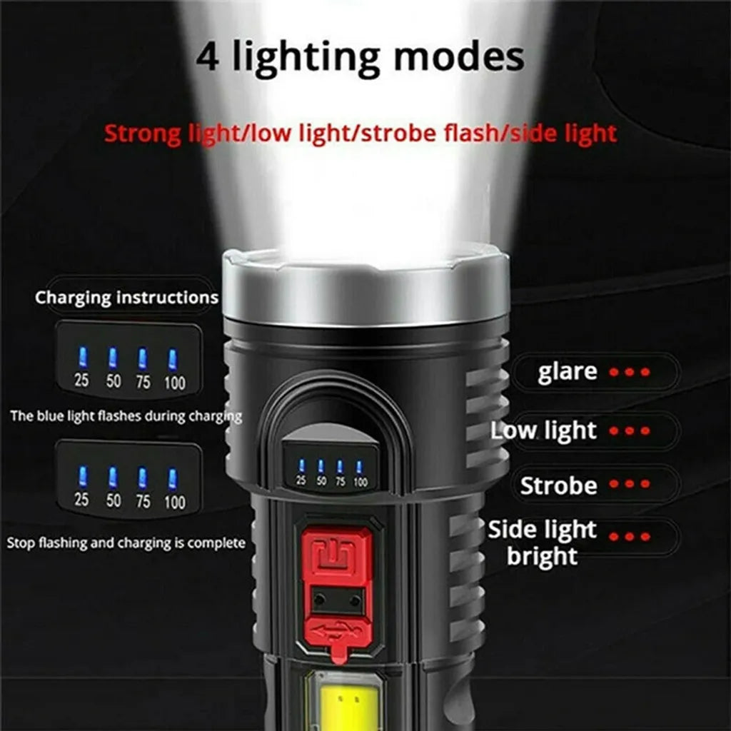  ​LED Taschenlampe USB Wiederaufladbare Taschenlampen Taschenlampe Extrem Hell Wasserdicht Flashlight Mit 4 Modi Für Outdoor Camping
