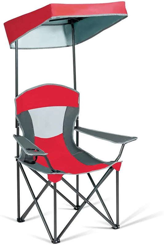  COSTWAY Campingstuhl Mit Sonnendach, Belastbar Bis 150kg, Klappstuhl, Für Strand, Garten, Terrasse, 90x72x150cm, Rot