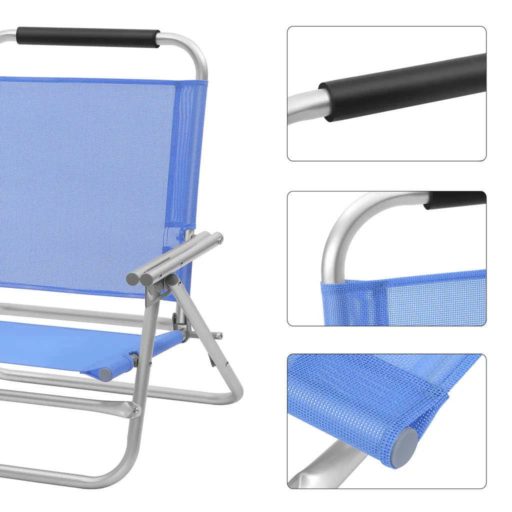  SONGMICS Strandstuhl Mit Armlehnen | Tragbarer Klappstuhl Rückenlehne 4-stufig Verstellbar Blau GCB65BU