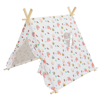  ECD Germany Spielzelt Für Kinder Mit 2 Türen Und Einem Fenster, 108x105x117 Cm, Weiß Mit Bunten, Aus Polyester, Drinnen/draußen, Inderzelt Babyzelt Zelt Spielhaus Spielzeug Geschenkidee