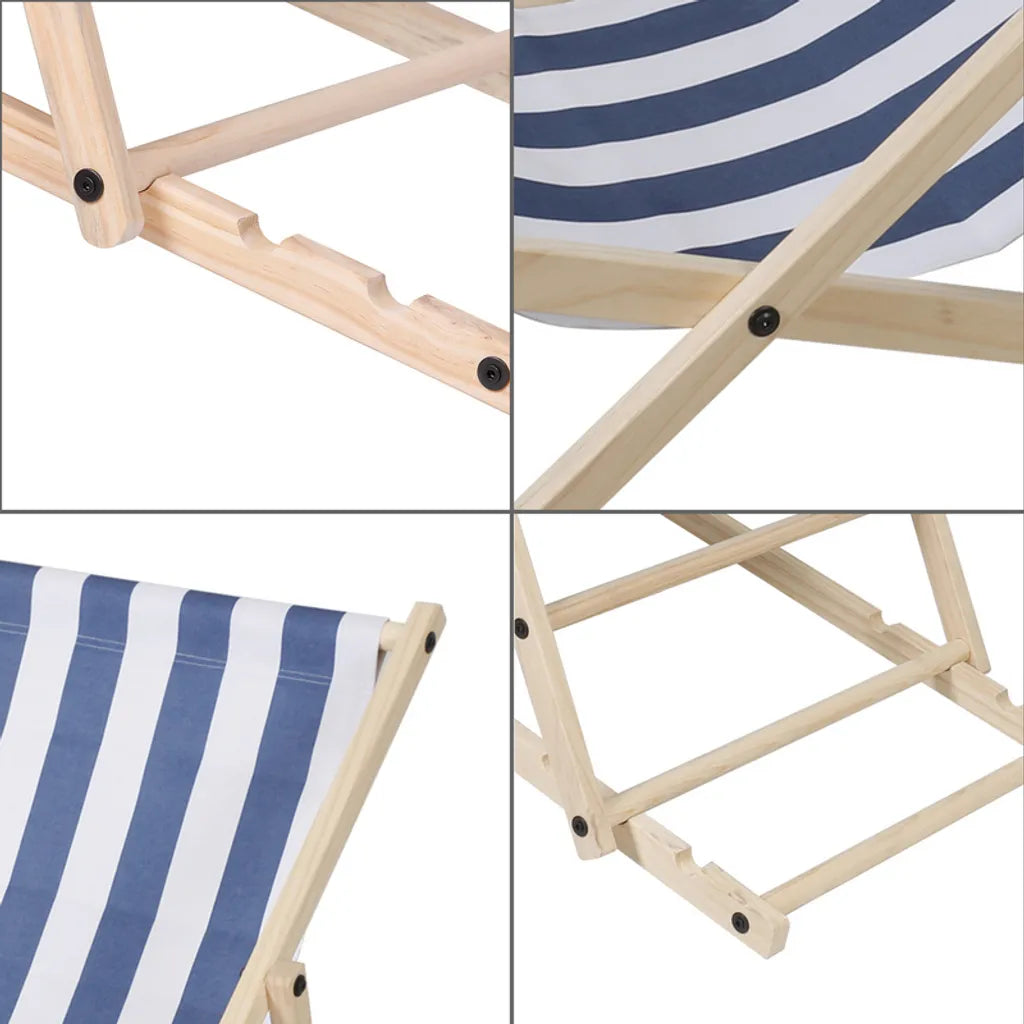  Karpal Klappbar Holzliegestuhl Campingstuhl Abnehmbarem Strandliege Fuer Den Garten, Terrasse Und Balkon 120 Kg Max.(Blau-Weiss-gestreift)