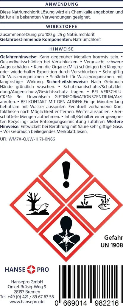  HANSE PRO Natriumchlorit Lösung (25%), 500 Ml, Verpackungseinheit:2er-Set