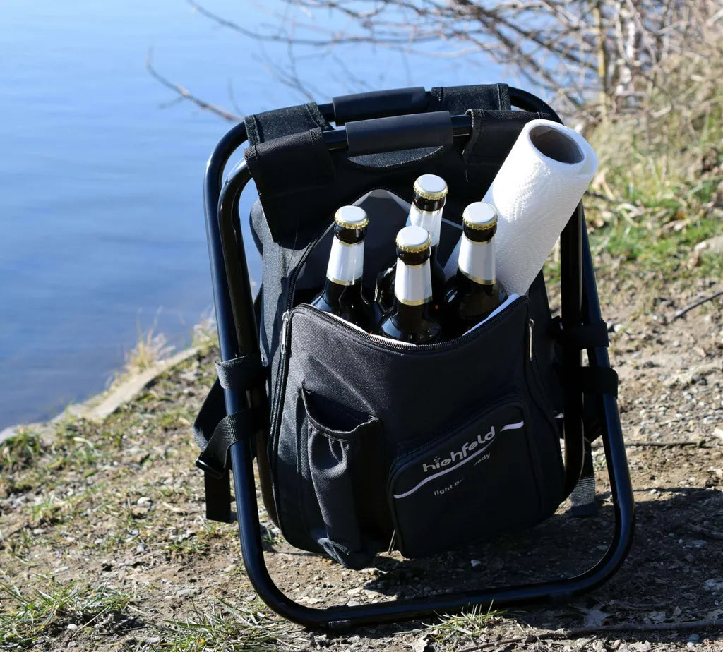  Highfeld® Sitzrucksack Ansitzrucksack Mit Hocker Black Campinghocker Angelhocker Falthocker