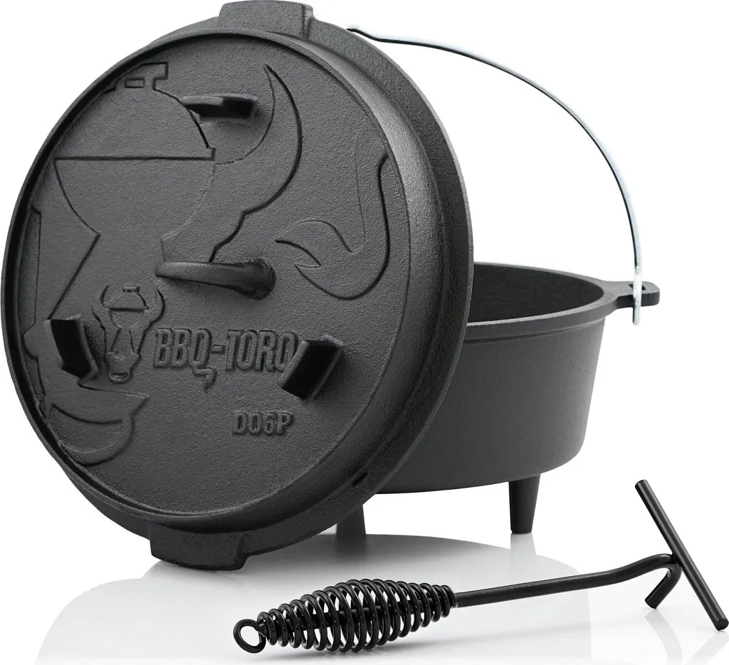  BBQ-Toro Dutch Oven DO6P, 7,3 L Premium Gusseisen Kochtopf, Gusstopf