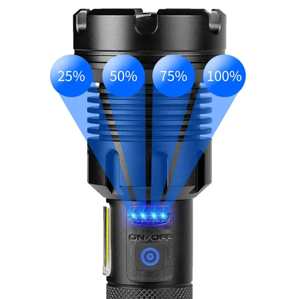  12000 Lumen Taschenlampe, LED Taschenlampe Extrem Hell USB Aufladbar 18650 Batterie, 4 Lichtmodi, Zoombar, Lange Arbeitszeit Taktische Taschenlampe