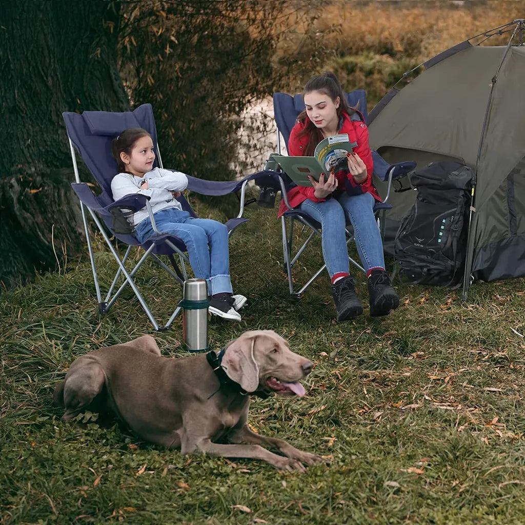  SONGMICS Campingstuhl, Klappstuhl, Outdoor-Stuhl Mit Armlehnen, Kopfstütze Und Getränkehaltern, Stabiles Gestell, Bis 150 Kg Belastbar, Dunkelblau GCB09IN