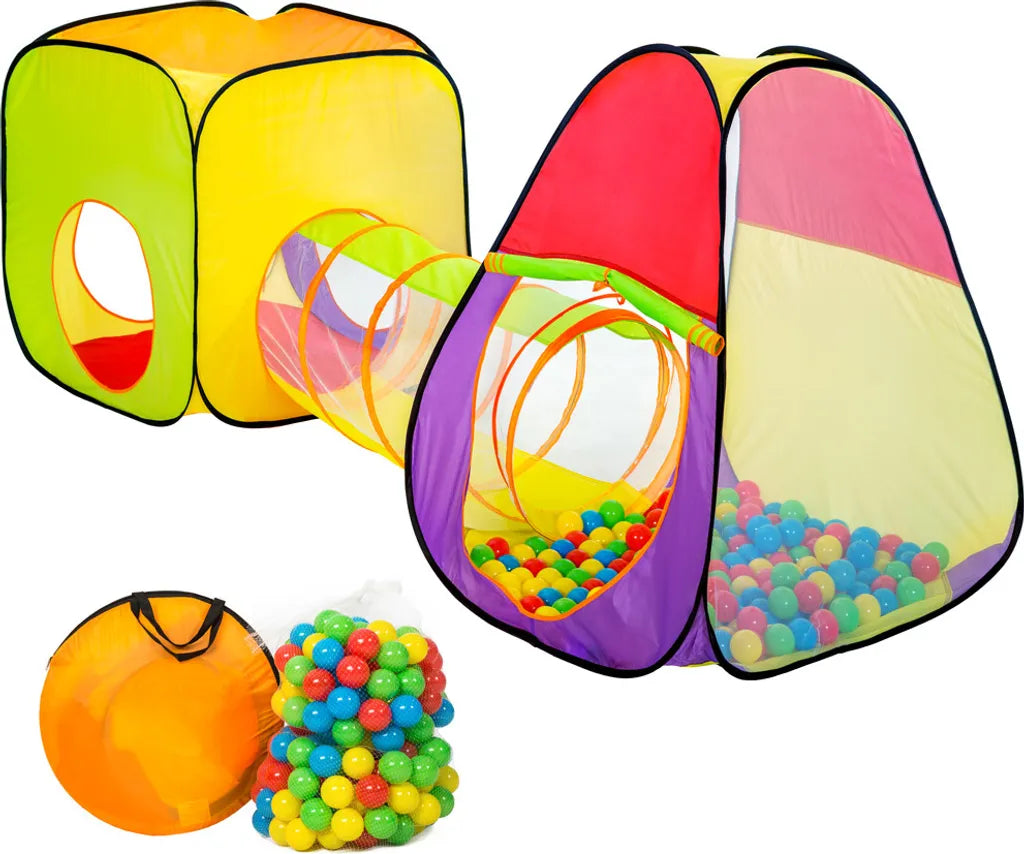  Tectake Spielzelt Pyramide Mit Tunnel, 200 Bällen Und Tasche - Bunt