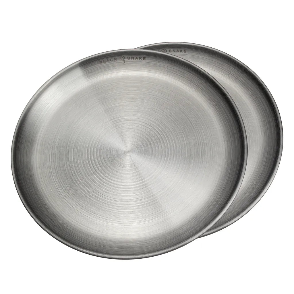  Black Snake® Flacher Camping Picknick Teller Set Aus Edelstahl - 2er Set - Silber