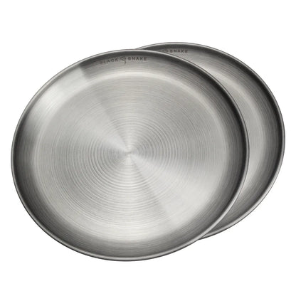  Black Snake® Flacher Camping Picknick Teller Set Aus Edelstahl - 2er Set - Silber