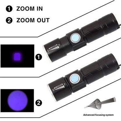  UV Taschenlampe Ultraviolette Lampenjagd 395nm Torch 4 Modi Blacklight Taschenlampen