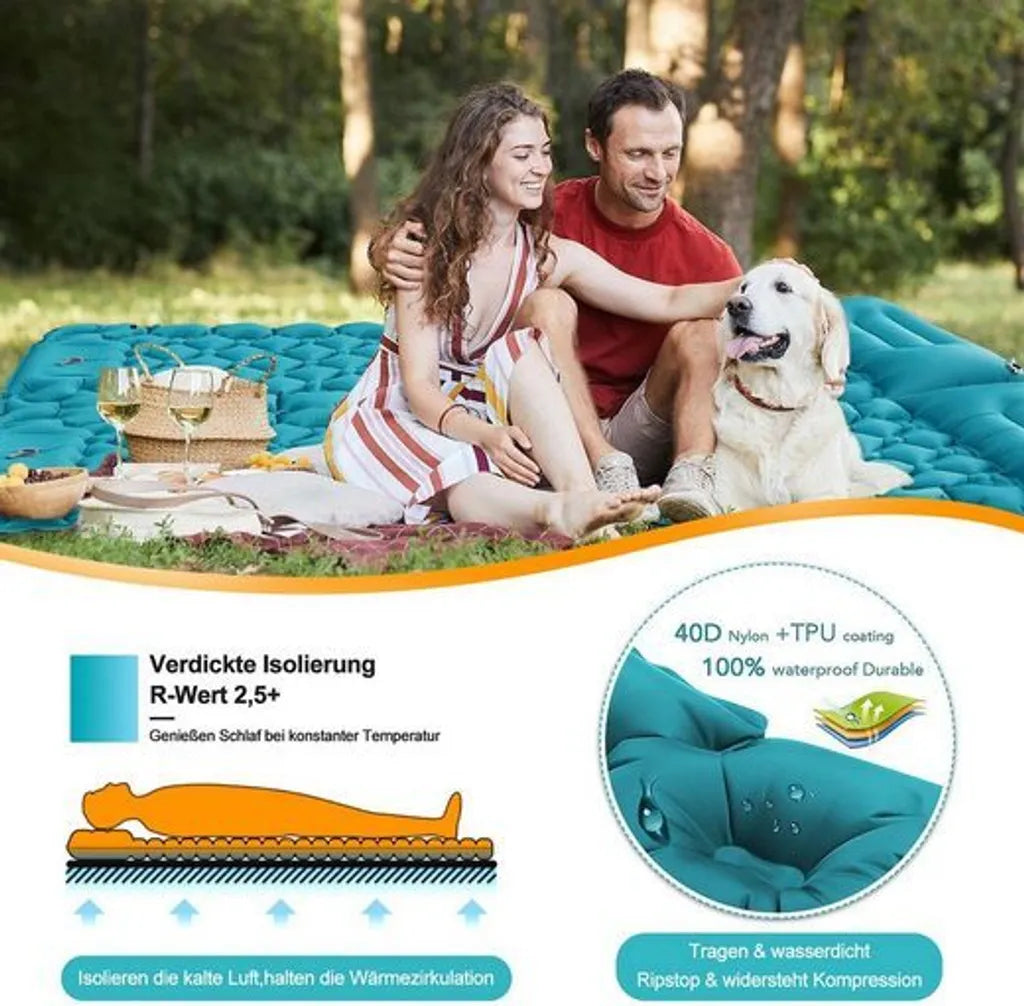  Isomatte Camping Aufblasbar, 9cm Dicke Isomatten Camping Ultraleicht Mit Kissen Isomatte Selbstaufblare Schlafmatte, Wasserdichte & Faltbare