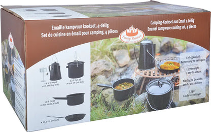  Esschert Design Outdoor Kochset - 4 Teilig (Bratpfanne ø 25.4 Cm, Topf Mit Griff 1,9 L. ø 18,4 Cm, Topf Mit Henkel 3,3 L. ø 19 Cm, Kaffekanne 1,9 L. (für 8 Tassen) ø 16 Cm); FF215