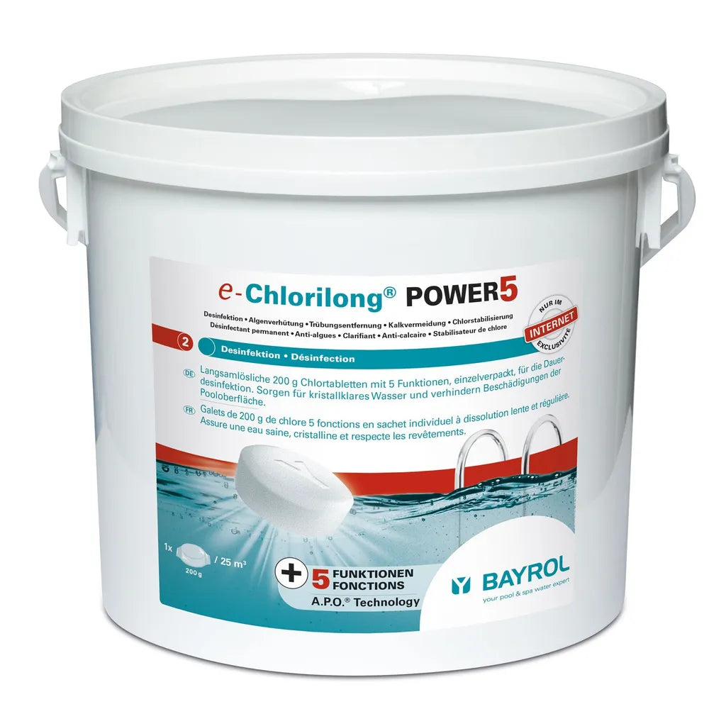  BAYROL E-Chlorilong® POWER 5 - 200 G Chlortabletten Mit 5 Funktionen 5,0 Kg