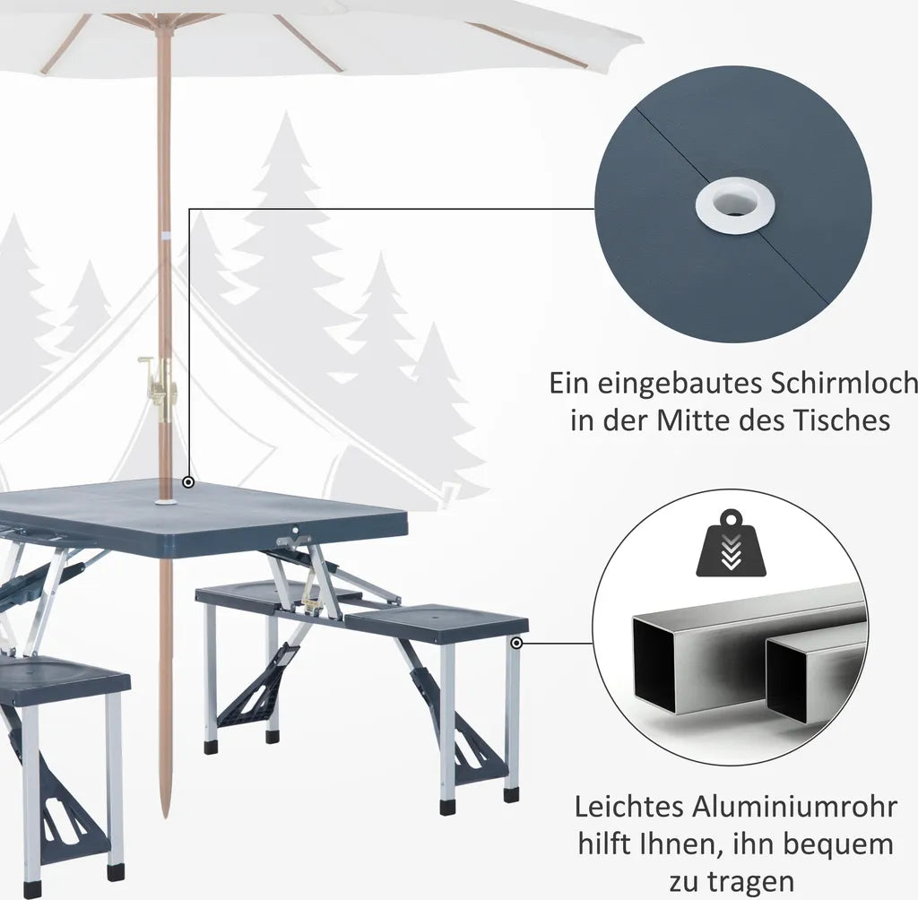  Outsunny Alu Campingtisch Picknick Bank Sitzgruppe Gartentisch Mit 4 Sitzen Klappbar Dunkelgrau